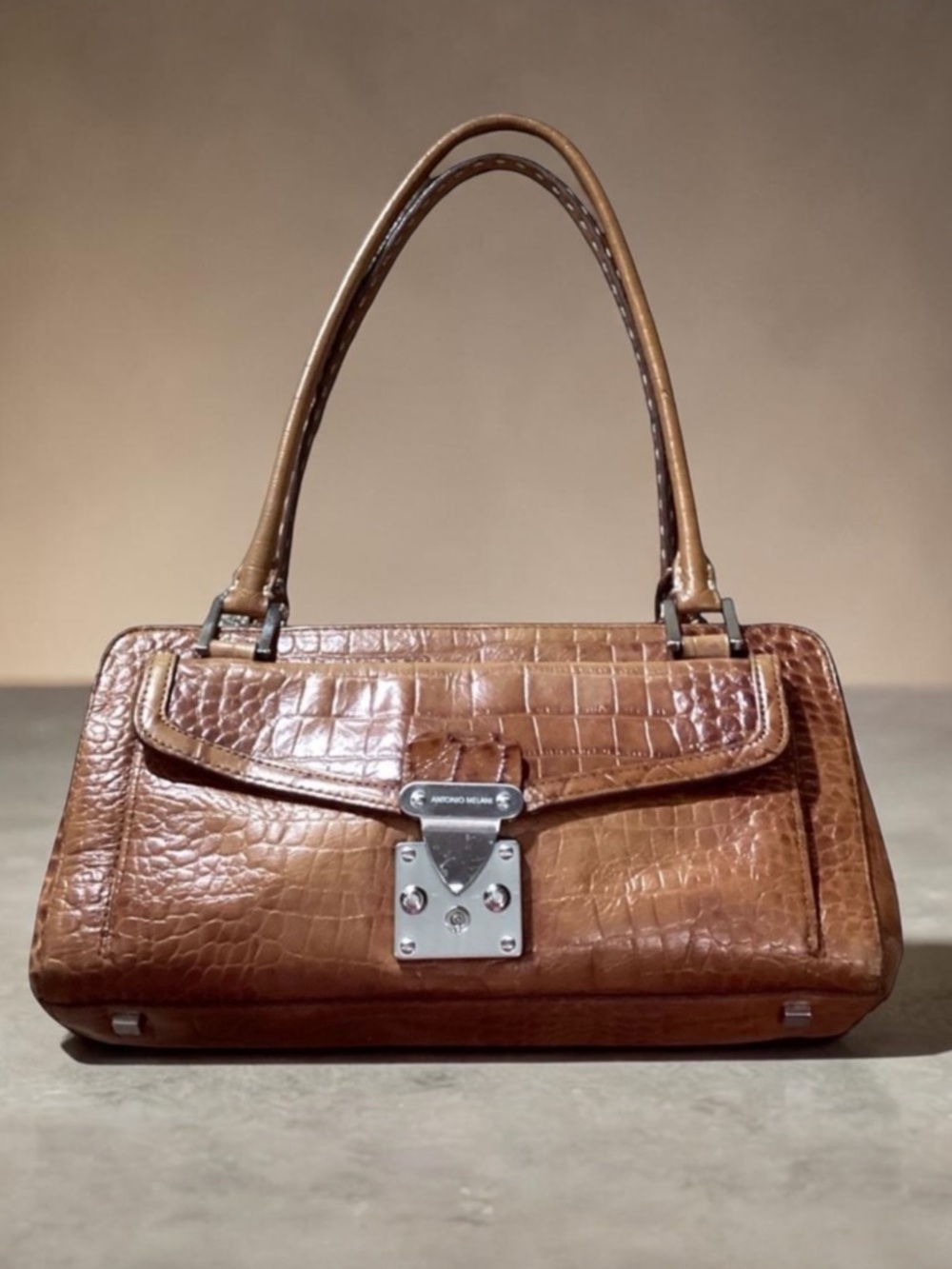 Antonio Melani Brown Alligator Embossed Satchel Hand Bag Purse